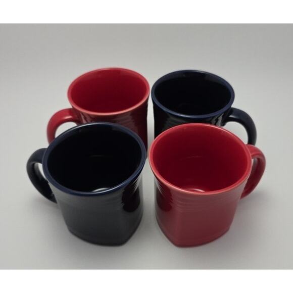 Homer Laughlin Red and Cobalt Blue Fiesta Mugs Set of 4 - Picture 2 of 11
